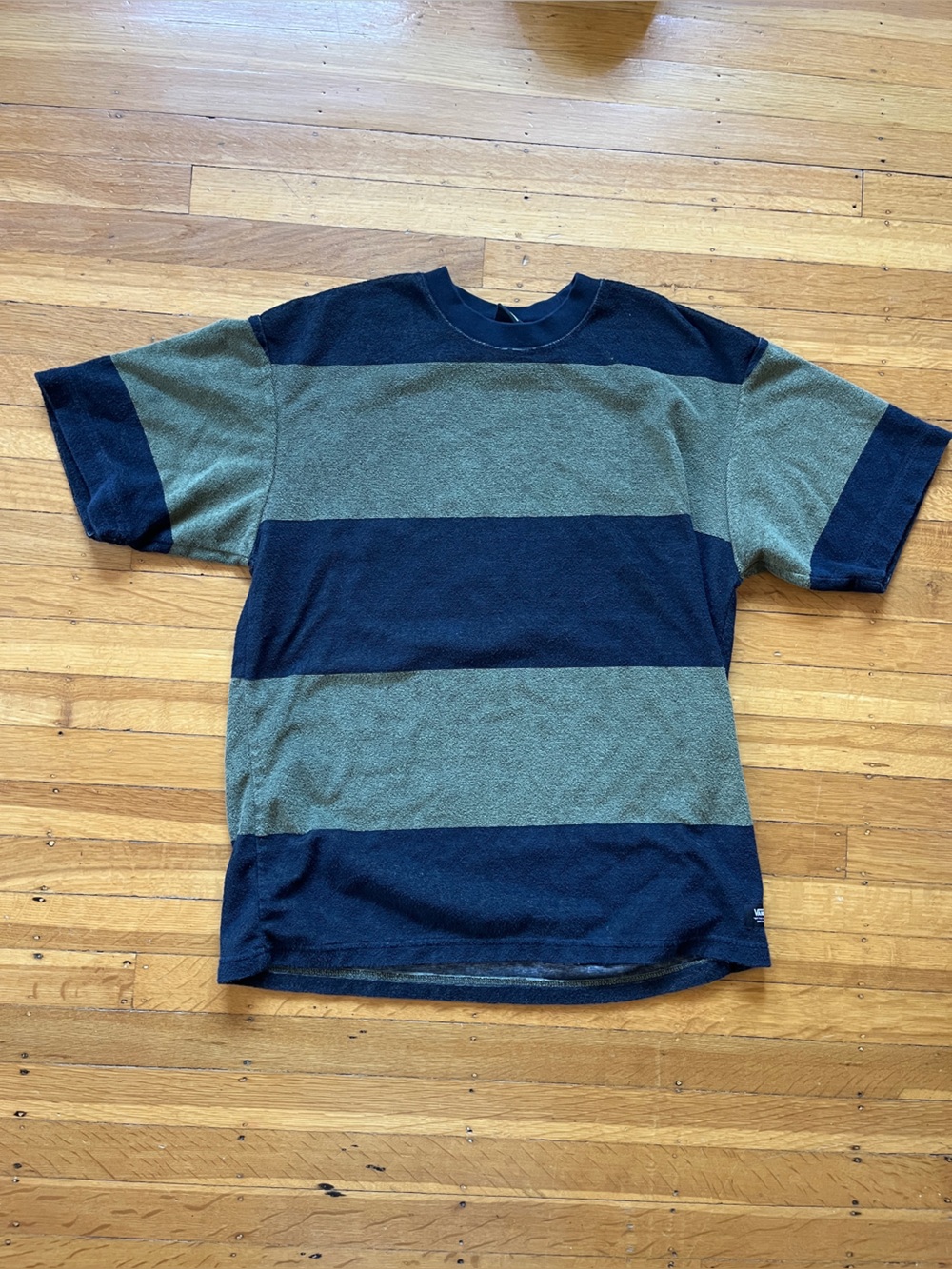 VANS terry cloth loose fit towel textured t-shirt navy blue olive green M